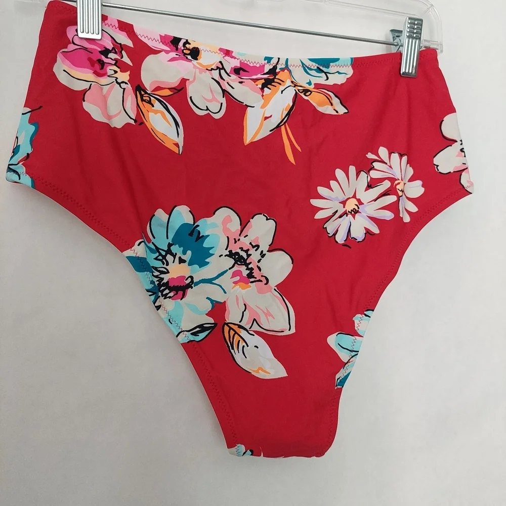 Cupshe Red Floral High-Waisted Bikini Bottom